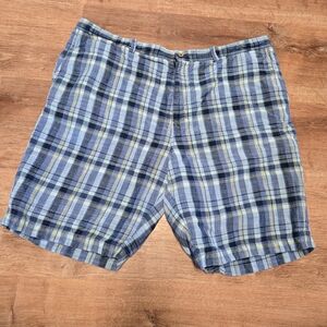 Tommy Bahama Navy and Light Blue Plaid Men's Shorts Size 40 Linen Blend